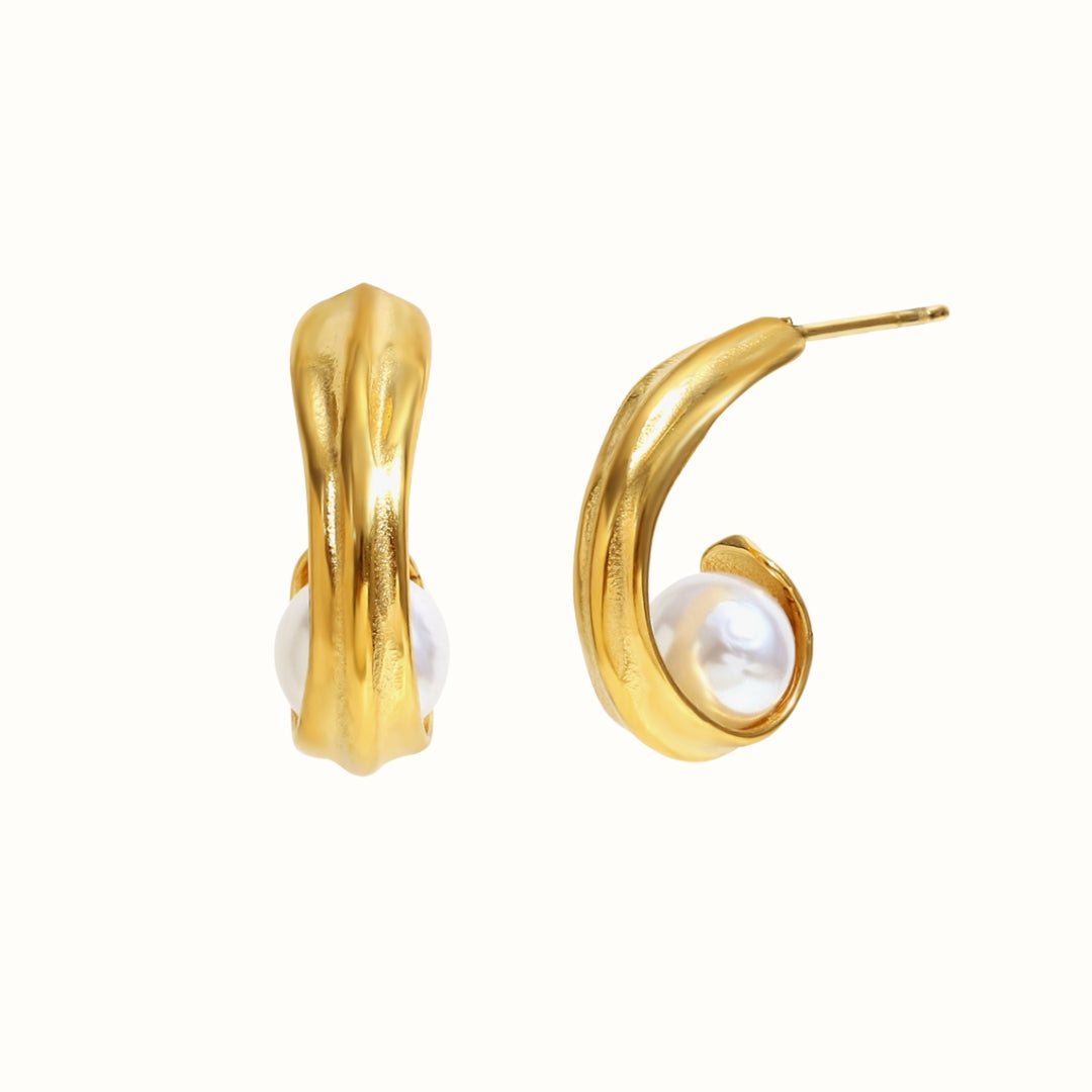 Wave Pearl Øreringe 18K Guldbelagt