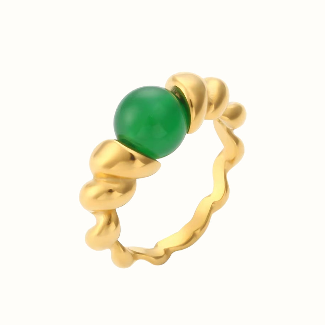 Twist Grøn Perle Ring – 18K Guldbelagt
