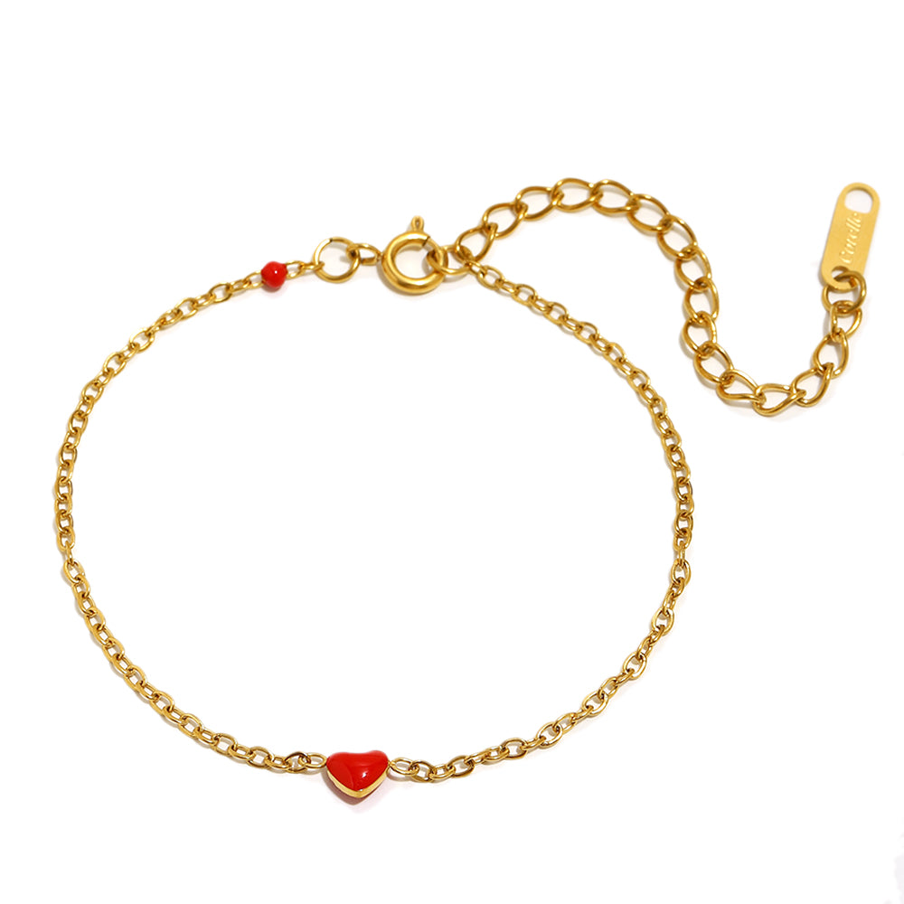 Mini Red Heart Armbånd – 18K Guldbelagt