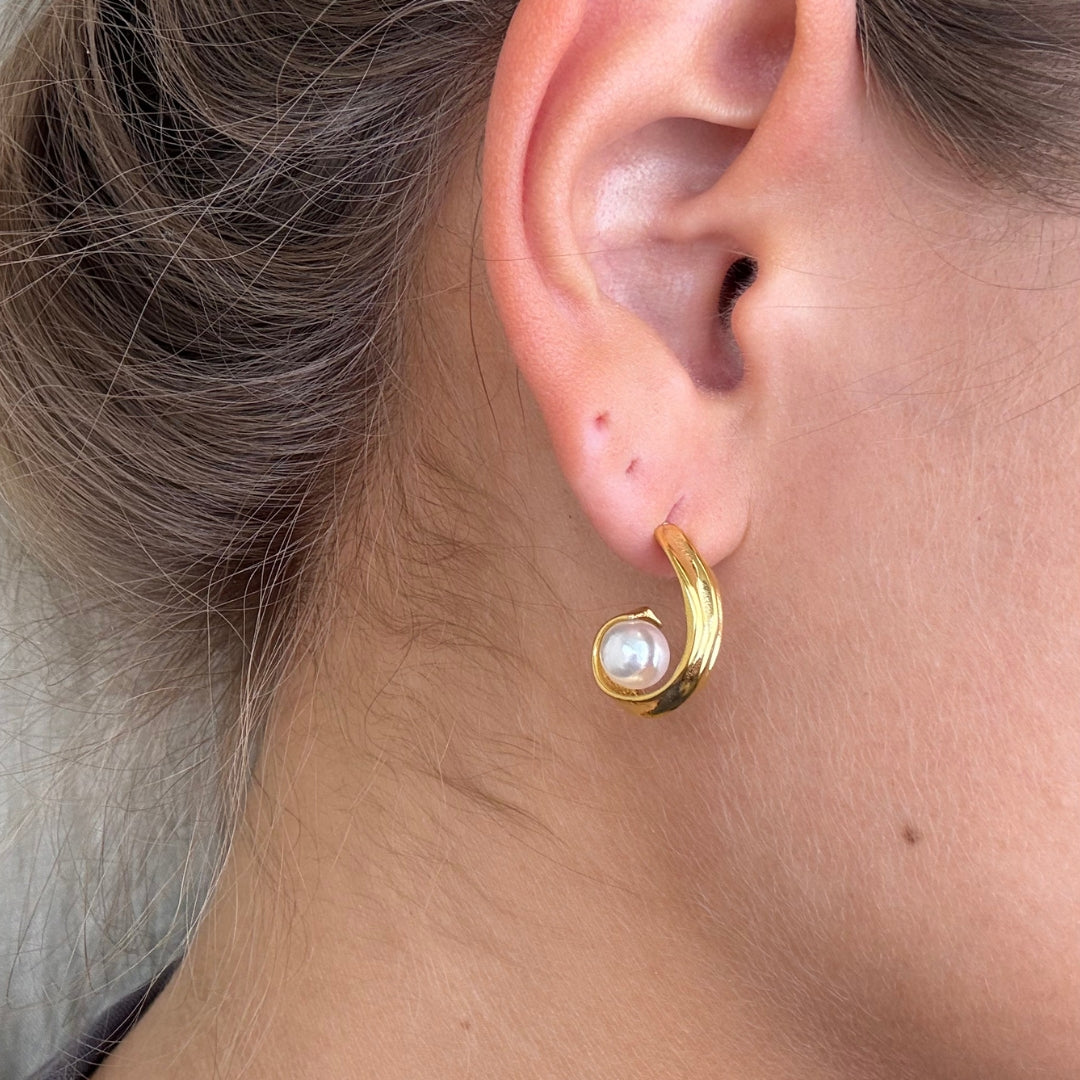 Wave Pearl Øreringe 18K Guldbelagt