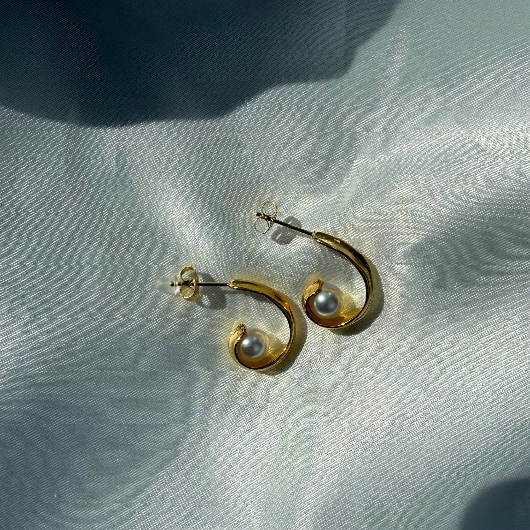 Wave Pearl Øreringe 18K Guldbelagt