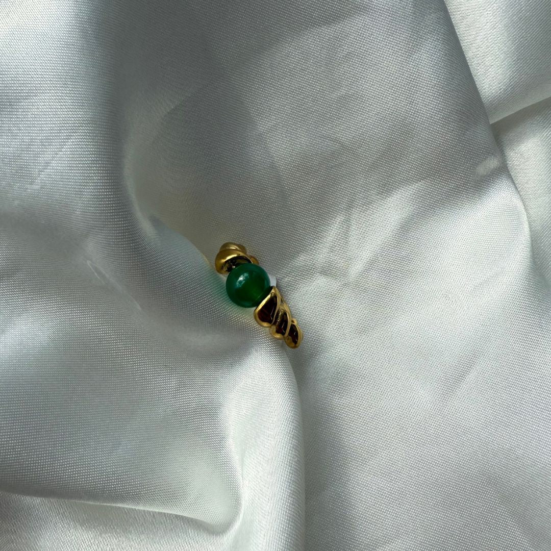 Twist Grøn Perle Ring – 18K Guldbelagt