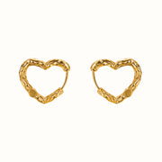 Textured Heart Hoops – 18K Guldbelagt
